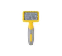 Ancol Ergo Animal Slicker Brush - Herramienta de aseo de mascotas gris y amarillo para conejos, cobayas, perros y gatos, cerdas suaves para cara y orejas, diseño de mango ergonómico, pequeño