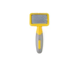 Ancol Ergo Animal Slicker Brush - Herramienta de aseo de mascotas gris y amarillo para conejos, cobayas, perros y gatos, cerdas suaves para cara y orejas, diseño de mango ergonómico, pequeño