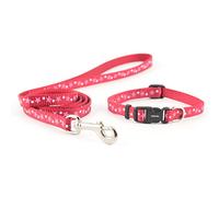 Ancol Juego de Collar y Correa con diseño de Estrellas pequeñas, Color Rojo, Ajustable, para Cachorros y Perros pequeños, Correa de 1 m con Correa Suave, 20-30 cm