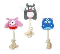 Ancol Pequeño Juguete de mordida Lil Monsters Little Crinkle y Cuerda para Perros pequeños y Cachorros, Paquete de 3 diseños