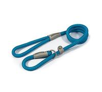 Ancol Viva - Cuerda Reflectante y Correa de Piel auténtica, 150 x 1,2 cm, Color Azul