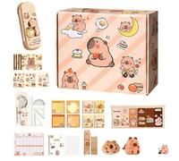 Ancsttu Bonito Kit de Papelería,Estuche para Lápices de Capibara de Dibujos Animados - Material Escolar para Niños y Niñas, Incluye Cuadernos, Lápices, Notas Adhesivas, Pegatinas, etc