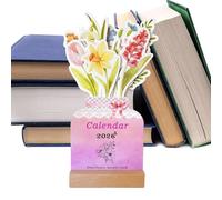 Ancsttu Calendario De Escritorio Floral 2026 - Calendario Mini de Escritorio con Flores y Base de Madera | Planificador Decorativo para Oficina Escuela Dormitorio - Organizador Mensual para Estudio y
