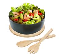 Ancsttu Ensaladeras Grandes Para Servir,Cuencos Grandes Para Servir Con Tapa,Contenedores De Alimentos De Madera Con Cuchara Y Tenedor Para Casa Barbacoa Camping Verdura Fruta Comida Preparada