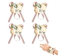 Ancuioyz 4 piezas Flor de muñeca nupcial, Ramillete de muñeca Pulsera ramillete Flor de muñeca artificial, Se utiliza para accesorios de boda, decoración de vestidos de fiesta, aniversario