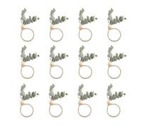 Ancyen Juego de 12 servilleteros rústicos de madera de eucalipto boho cuentas de madera de hoja de granja servilletero
