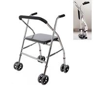 Andadera, Andador Ligero Plegable de Aluminio con Asiento y Reposabrazos, Regulable en Altura, Ayuda a la Movilidad para Personas Mayores y Minusválidos, Capacidad de Peso 150kg Compacto