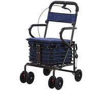 andador, Ancianos, ss Tubo de Acero Ligero Plegable Cuatro Ruedas con Asiento Acolchado Cesta Transporte Ayuda for Caminar Anhelan(A)