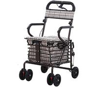 andador, Ancianos, ss Tubo de Acero Ligero Plegable Cuatro Ruedas con Asiento Acolchado Cesta Transporte Ayuda for Caminar Anhelan(C)