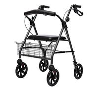 Andador Andador Andador de Cuatro Ruedas con Frenos Asiento y Respaldo Acolchados Cesta Debajo del Asiento Marco de Tubo de Acero Plegable Frenos bloqueables Ayuda a la Movilidad para Caminar Rue