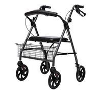 Andador Andador Andador de Cuatro Ruedas con Frenos Asiento y Respaldo Acolchados Cesta Debajo del Asiento Marco de Tubo de Acero Plegable Frenos bloqueables Ayuda a la Movilidad para Caminar Rue