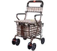 Andador, Andador con Andador Plegable Ligero con Asiento Silla de Transporte Freno con Cerradura Carrito de Compras Plegable y Ajustable Andadores estándar (Bronce) (Bronce)