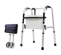 Andador, andador con ruedas Andador compacto, andador plegable con disparador Andador de aluminio para personas mayores con bolsa de almacenamiento Todo está bien (con ruedas)