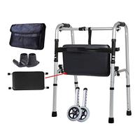 Andador, Andador de rehabilitación de pie Andador con ruedas Andador con ruedas para personas discapacitadas Marco de pasamanos Aleación de aluminio Ligero Plegable Antideslizante(With Seat)
