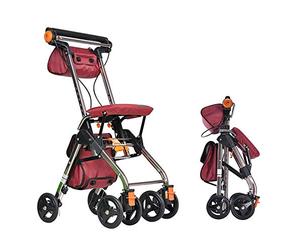 Andador, andador para ancianos, andador de cuatro ruedas con frenos de cable Ruedas giratorias Asiento y respaldo acolchados Marco de aluminio plegable ligero Frenos bloqueables Ayuda para caminar