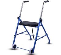 Andador, andador para ancianos, plegable con cojín de asiento de poliuretano, 2 ruedas y reposabrazos, altura ajustable, hecho de aleación de aluminio, para movilidad, recuperación de lesiones,