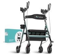 Andador antibraquial bariátrico Helavo con ruedas 8 pulgadas, antipinchazos, asiento ancho plegable, rodillo extra grande y apoyo antebrazos, carga 226