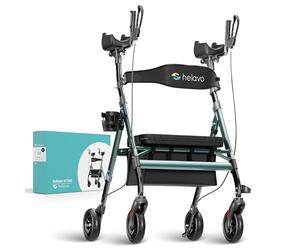 Andador antibraquial bariátrico Helavo con ruedas 8 pulgadas, antipinchazos, asiento ancho plegable, rodillo extra grande y apoyo antebrazos, carga 226