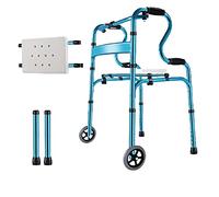 Andador auxiliar de rehabilitación de aleación de aluminio plegable con ruedas y asiento Ayuda de movilidad para personas mayores ajustable en altura (azul) El doble de comodidad