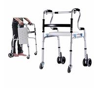 Andador auxiliar de rehabilitación plegable de alta resistencia con ruedas Asiento desmontable Altura ajustable Ayuda para la movilidad para personas mayores Plata El doble de comodidad