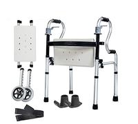 Andador auxiliar de rehabilitación plegable de aluminio con cojín de asiento Cinturón de respaldo Ayuda para la movilidad para personas mayores ajustable en altura El doble de comodidad