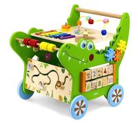 Andador Baby Activity Walker, andador, tabla de motricidad, mesa de juego de motricidad sobre ruedas con juego de formas, lazo de motricidad, de madera FSC, con anillos de goma y juguete de