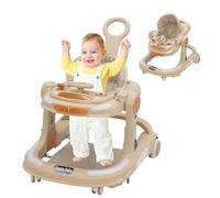 Andador Bebe 4 en 1, Carrito Bebes Plegable con Altura Ajustable y Musical Bandeja, Alfombrilla Suelo y Freno, Diseño Anticolisión, Correpasillos para Bebe 6-12 Meses