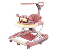 Andador Bebe con conjunto de juego y alfombra de suelo, ayuda a caminar resistente plegable con 5 posiciones ajustables, ideal como ayuda para caminar para los primeros pasos de tu hijo (rosa, 67 x 72
