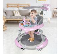 Andador Bebe con conjunto de juego y alfombra de suelo, ayuda a caminar resistente plegable con 5 posiciones ajustables, ideal como ayuda para caminar para los primeros pasos de tu hijo (rosa, 70 x 70