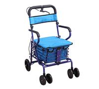 Andador, carrito de compras plegable para personas mayores, carrito de acero al carbono de gran capacidad con asiento, andador para caminar de pesca para hombres mayores, todo está bien (azul)