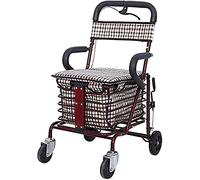 Andador Carro de Compras con Ruedas de 4 Ruedas para Personas Mayores/Patinete Plegable con Asiento/Puede Sentarse en Cuatro Ruedas (Bronce) Anhelo (Rojo Vino)