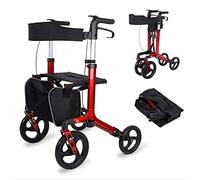 Andador Combinado Y Silla De Transporte Andador Con Andador De 4 Ruedas Rojo Con Cesta Andador De Empuje Manual Para Ancianos Ayuda Para La Compra Caminar Scooter Plegable De Aleación De Aluminio Dob