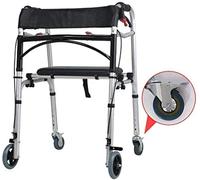 Andador compacto para ancianos con asiento acolchado y freno, plegable, ergonómico, altura ajustable, estrella de luz