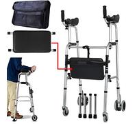 Andador con almohadilla de soporte para reposabrazos - Altura ajustable - Andador de aluminio liviano y plegable - Entrenamiento de rehabilitación de las extremidades inferiores （Cuatro ruedas + Asie