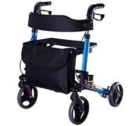 Andador Con Andador Andador Andador Plegable Polea Y Asiento Silla De Empuje Azul Ancianos Cuatro Ruedas Andador Auxiliar Bastón Antideslizante Con Anhelo