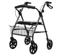 Andador Con Andador Andador Con Andador, Andador Con Andador Plegable De Cuatro Ruedas Con Asiento Acolchado, Carro De Compras Con Frenos Bloqueables, Andador Con Ruedas De Altura Ajustable