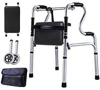 Andador con Andador Andador para Personas Mayores y Adultos Ancianos Aleación de Aluminio con Rueda Asiento de Inodoro Plegable con Bolsa de Almacenamiento