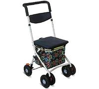 Andador con Andador, Andador Plegable De Cuatro Ruedas Carrito De Compras Andador Ayuda para Caminar con Respaldo Cesta De La Compra Pasamanos Extraíble