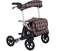 Andador con Andador, Ayuda Ligera y Plegable en las 4 Ruedas con Asiento Acolchado e Impermeable, Frenos Bloqueables y Bolsa de Almacenamiento, Altura Ajustable