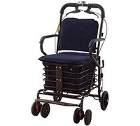 Andador con Andador Carrito de Compras Acero al Carbono Plegable Envejecido, Diseño de Freno de Dos Manos, Alarma de Pedal de Gran Capacidad Carrito de Compras de Seis Ruedas Andador Anhela