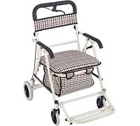 Andador con Andador Carrito de Compras Silla de Ruedas Carrito de Cuatro Ruedas Carrito de Compras para el hogar, con Pedal de Asiento, Freno Lateral Anhelo (Blanco)