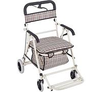 Andador con Andador Carrito de Compras Silla de Ruedas Carrito de Cuatro Ruedas Carrito de Compras para el hogar, con Pedal de Asiento, Freno Lateral Anhelo (Blanco)