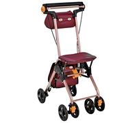 Andador con Andador con Asiento, Ayudas para Caminar 4 Ruedas Ayudas para la Movilidad Plegables portátiles, Sistema de Freno Doble con Andador con Ruedas, Rojo Interesante