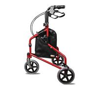 Andador con Andador con Ruedas de 3 Ruedas Grandes para Adultos Mayores, Asistente de Paso Plegable portátil con Frenos de Mano y Bolsa, Ruedas de 8 Pulgadas, liviano/Exterior/Interior (Color: Rojo)