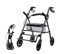Andador con Andador De 4 Ruedas con Respaldo Y Asiento De Esponja, Cesta De La Compra - Carro con Ruedas para Personas Mayores - Estructura De Acero Duradera