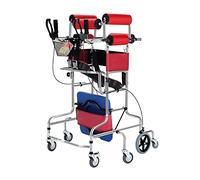 Andador con andador multifunción estándar de 8 ruedas, estructura de pie roja con asiento de inodoro y freno de mano único para personas mayores y adultos