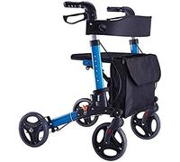 Andador con andador para caminar, ayuda para movilidad ligera, plegable con asiento y bolsa, 4 ruedas para personas mayores