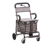 Andador Con Andador Plegable Ligero De 4 Ruedas Con Freno De Mano/Carrito De Compras Carrito Plegable/Asiento Para Caminar Para Ancianos Carrito Pequeño