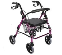 Andador con Andador Plegable para Personas Mayores con Discapacidad, Andadores con Ruedas de Altura Ajustable con Asiento de Cuero, Cesta y Frenos, Ayuda para Caminar para Mujeres Mayores Todo Terren