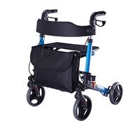 Andador Con Asiento, Carro De Transporte Portátil De Aluminio De Mayor Edad Con Asiento/Carrito De La Compra Con Cuatro Ruedas Plegables (Color : Negro)